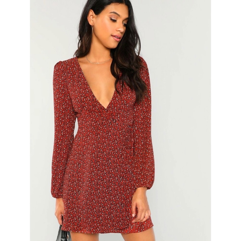 Red Leopard Wrap Dress